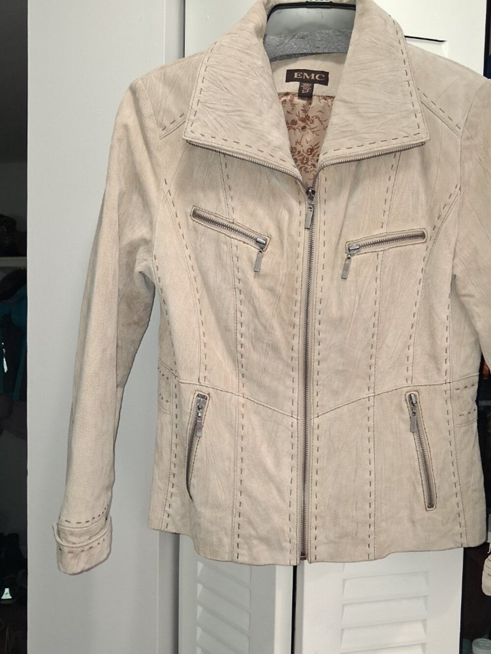 Womens S Real Suede Moto Jacket Beige Asymmetrical Zip Biker Coat Tan Leather
